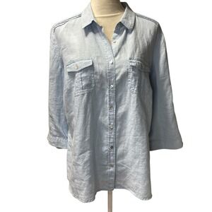 Canda Casual Chic 16 EU 46 Women's Blue Linen 3/4 Sleeve Button Shirt Light Blue